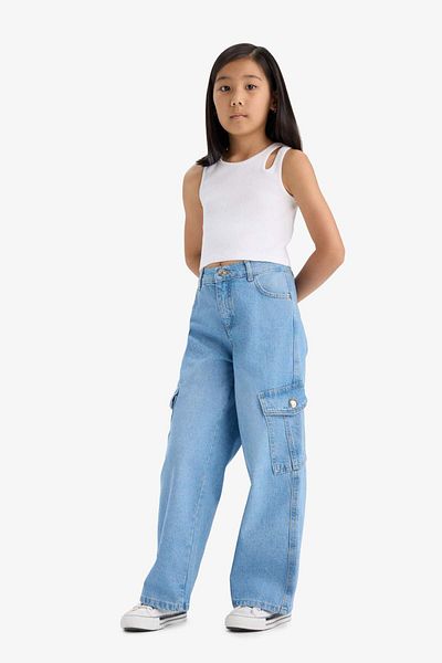 DeFacto Pantaloni de blugi cu picioare largi pentru fete E5879A825AU