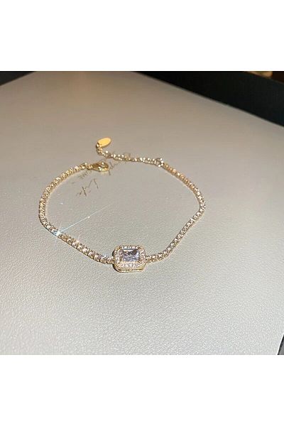 Choice gold color 2 Korea Square Zircon Adjustable Bracelet for Female Simple Light Luxury Bracelets Person