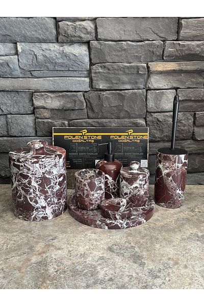 Polen Stone Elazığ Cherry Marble 7-Piece Bathroom Set – Natural Stone Elegance