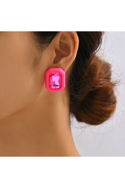 Choice PINK Luxury Design Sparkly Glass Y2k Bridal Charm Stud Earrings For Women 2024 Trendy Unusual Pendan