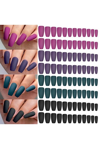 Choice 01 Matte 96pcs 96pcs Boxed 4color Short Nail Tips Ballet/Coffin/Square Full Cover Matte Bright False