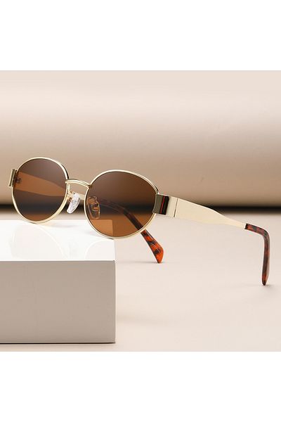 Choice gold tea Fashion Oval Sunglasses Women Retro Trend Outdoor Metal Sun Glasses High Quality Classic Me