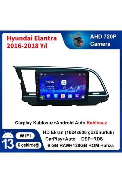 coni Hyundai Elantra 2016-2018 Yıl 6GB Ram 128GB Rom Multimedya Kablosuz Carp...