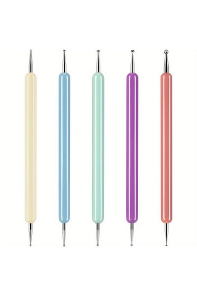 Choice 5pcs Random color 5pcs/Set Double-ended Silicone Head Carving Dotting Pen Brush Modeling Dotting Nai