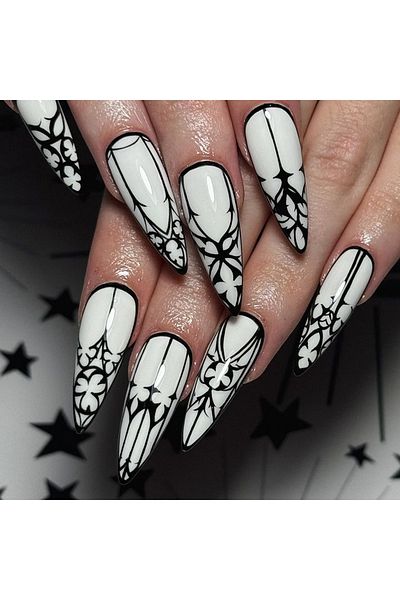 Choice French Gold 24 Pcs Gothic Fake Nails Almond Long Press On Nails White Glossy Reusable False Nail Jel