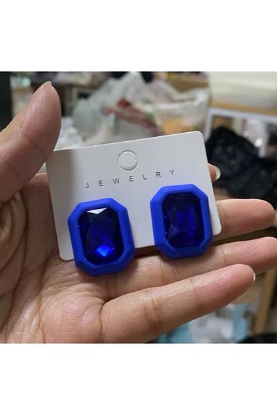 Choice BLUE Luxury Design Sparkly Glass Y2k Bridal Charm Stud Earrings For Women 2024 Trendy Unusual Pendan