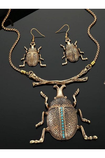 Choice Rust Red Retro Elegant Lace Beetle Jewelry Set - Zinc Alloy Earrings and Necklaces for Party, Banque