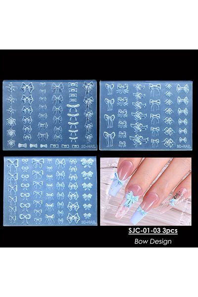 Choice SJC-01-03 3pcs 3pcs Silicone Nail Art Mold Ribbon Bow Gift Shape 3D Stencils Templates DIY Jewelry K