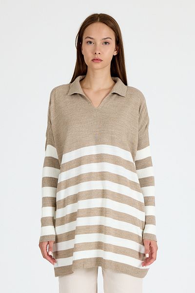 Rays Light Mink Polo Neck Striped Tunic 5340