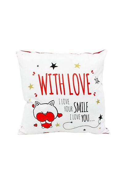 Nekupto Decorative pillow - "With Love / I Love Your Smile", 30x30 cm, cotton