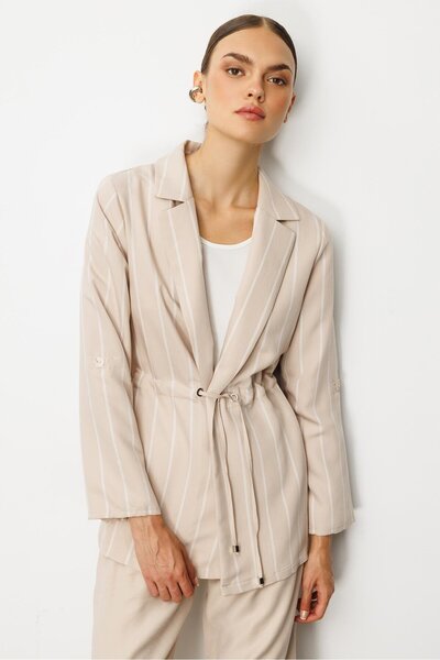 Moda İlgi Modailgi Mono Yaka Safari Kol Beli Tünel Bağcıklı İçi Bluzlu İkili Tunik Taş