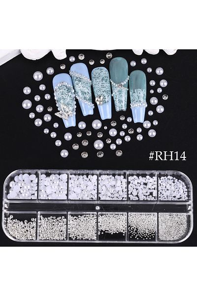 Choice RH14 1Box 3D Pearls White Nail Flatback Beads Rhinestone Mix Sizes Nail Tips Beauty Nail Art Decorat