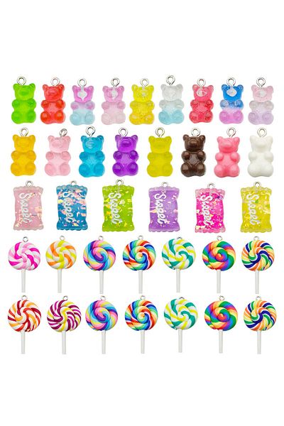Choice 32pcs 32Pcs/Lot Mixed Candy Bear Lollipop Pendant Charms Colorful Resin Bears for Necklace Bracelet