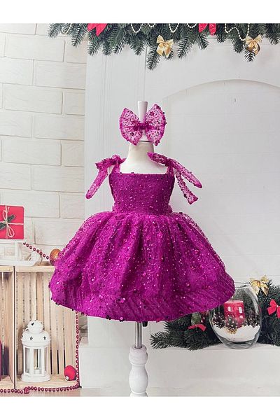 Nissa Fuchsia Sparkly Sequined Girls' Dress Evening Dress