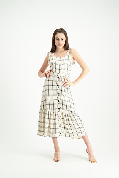 NEWRULES Ekoseli maksi elbise