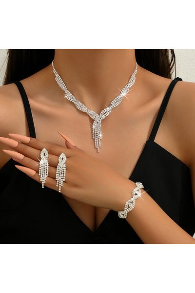 Choice ZT8927 4PC Women's Fashion Copper Claw Chain Hollow Tassel Necklace Earrings Bracelet Jewelry Set We