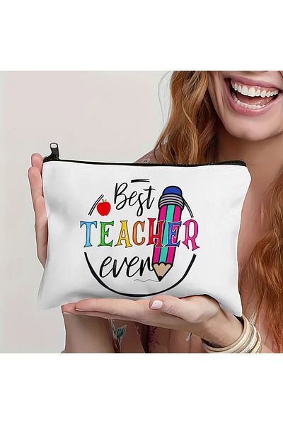 Choice Teacher B Coffee Give Me Teacher Power Women Linen Cosmetic Bag Makeup Pouch Handbag Lipstick Organi