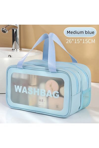 Choice Medium blue Dry-wet separation double transparent PU makeup bag portable washing bag cosmetic storag