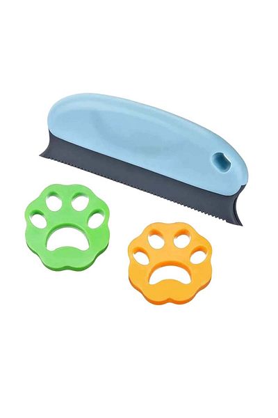 Sjouch lint/hair removal brush and 2 devices set, plastic, blue/green/orange