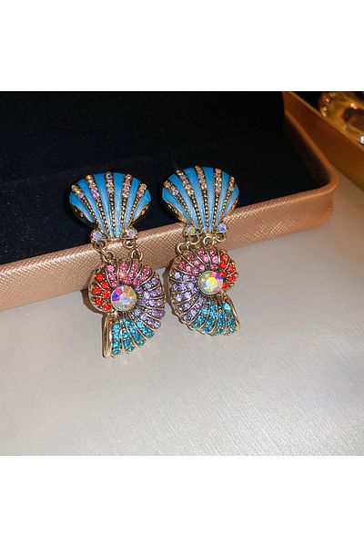 Choice earring Inlaid Rhinestone Shell Stars Double Pearl Necklace for Women Light Luxury Style Exaggerated
