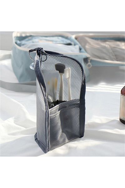 Choice Gray Women EVA mesh Cosmetic Bag Travel Storage Makeup Bag Organizer Female Make Up Pouch Portable S
