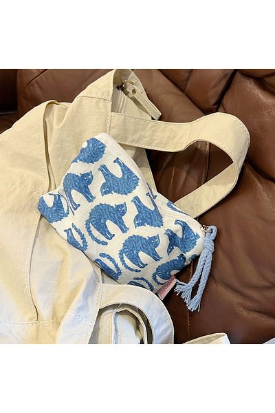 Choice Blue Blue Cat Graphic Make Up Bag Two Tone With Zipper Makeup Bag Cartoon Print Small Mini Cosmetic