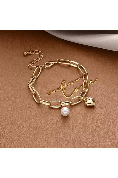 Choice 19cm J030055-1 1PCS Vintage Style Pearl love High-Grade Temperament Ladies Beaded Bracelet, Send Dau