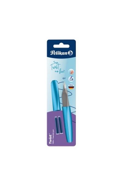 Pelikan Twist Fountain Pen, Material Plastic, Color Frosted Blue, Ergonomic Grip, 2 Blue Refills