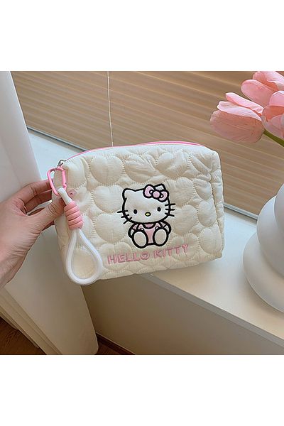 Miniso WHITE Kawaii Cartoon Hello Kitty Storage Bag Square Large Capacity Kuromi Melody Cute Girl Makeup Ba