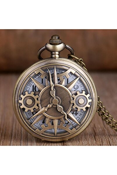 Choice ساعة جيب كوارتز بتصميم برونزي عتيق رائع من طراز Steampunk بتصميم تروس مجوف مع سلسلة قلادة مقاس L