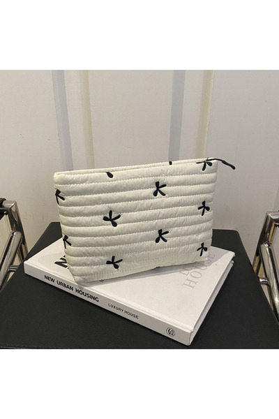 Choice حقيبة مكياج عاجية لطيفة مع سحاب وحقيبة مستحضرات تجميل كبيرة الحجم وحقي...