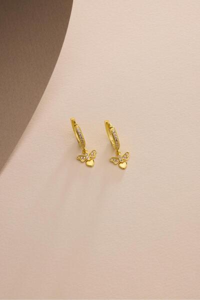 Nereze 925 Ayar Gümüş Gold Kaplama 10 mm Sallantılı Yusufcuk Küpe