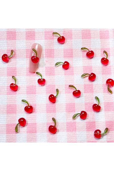 Choice 10pcs 10pc Cute Cherry Nail Art Accessories Parts 3D Mini Single Double Cherry Resin Nail Charms Jew