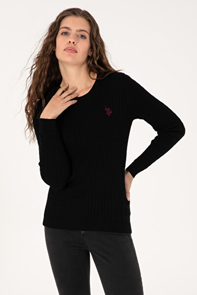 U.S. Polo Assn. Kadın Siyah Bisiklet Yaka Basic Kazak 50313626-VR046