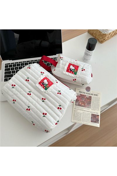 Miniso 2pcs S M Kawaii Cartoon Hellokitty Makeup Bag Set Cute Girl Travel Large Capacity 3-Piece Storage Ba