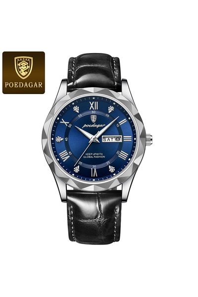 Choice 615 Silver Blue L POEDAGAR Top Brand Luxury Man Watches Waterproof Luminous Date Week Sports Men's W