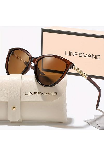 Choice Tea LINFEMAND Cat Eye Decorative Fashion Sunglasses UV400 Brand Engraved Design Summer Festival Gift