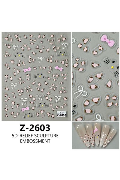 Choice Z2603 3D Leopard Bow Nail Stickers Charming Cat Bowknot Nail Art Decals Manicure Decorations Nail Su