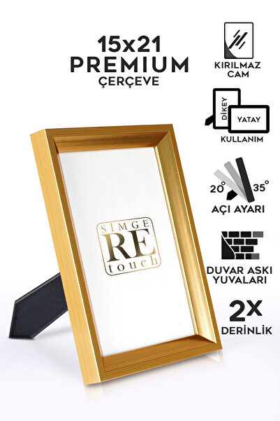 Simge Retouch Gold 15x21CM Fotoğraf Çerçevesi Derin Masaüstü ve Duvar Çerçeve Yatay & Dikey Kullanım