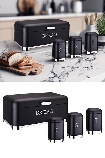 Bayev Cuisine Black Metal Bread and Spice Storage Set - Bread and Spice Rack 0042