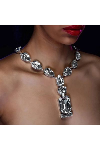 Choice SILVER PLATED Shine Rhinestones Oversized Crystal Pendant Necklace for Women Luxury Big Square State