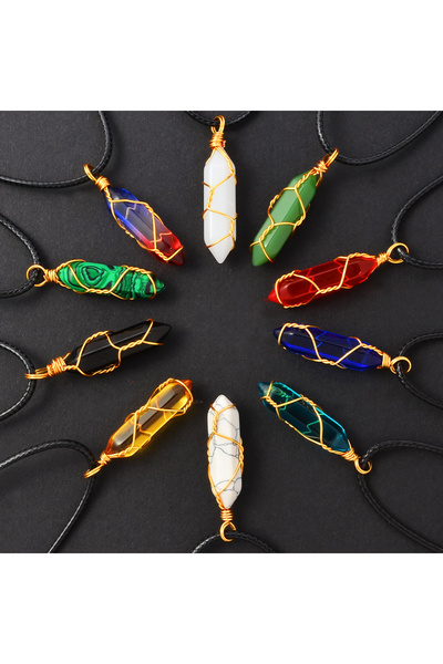 Choice مجموعة قلادات نسائية أنيقة على شكل عمود سداسي ملفوف سلكيًا مكونة من 10...