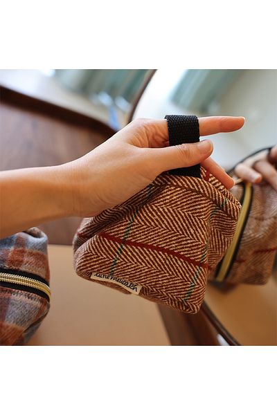 Choice Twill Geometric Cube Bag Metal Zipper Handle Fabric Brushed Creative Twill Square Wave Pattern Stora