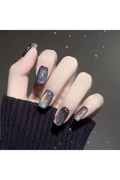Choice NNDY-66 Pure Hand Manicure Black Long Laser Cross-border Rainbow CAT'S Eye False Nail Phototherapy H