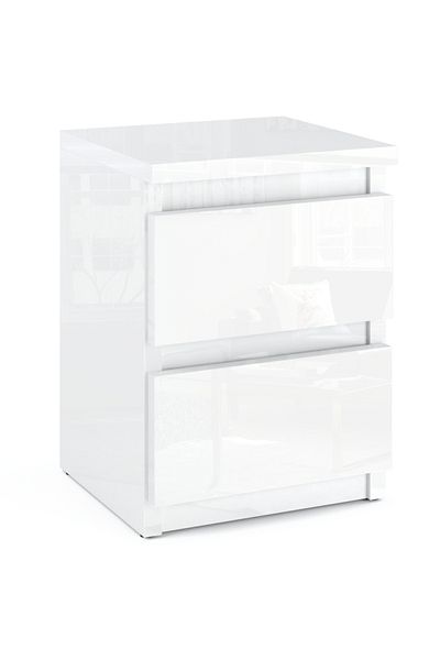 Meble Szafka Nocna CAŁY Biała Połysk 30 CM 2 Szuflady Stolik Nocny Do Sypialnia