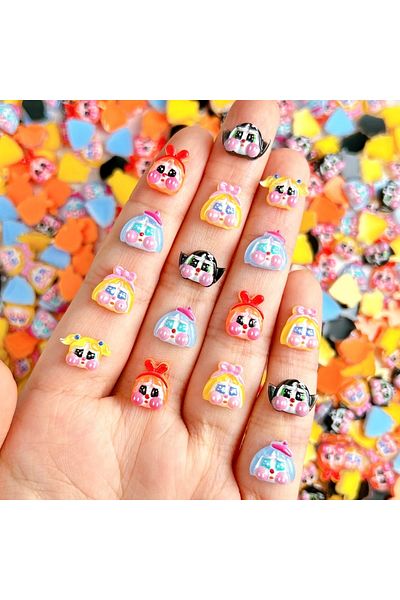 Choice Mixed 100PCS Cute Funny Crying Doll Nail Charms Cartoon Painted Girl Head Resin Nail Art Decorations