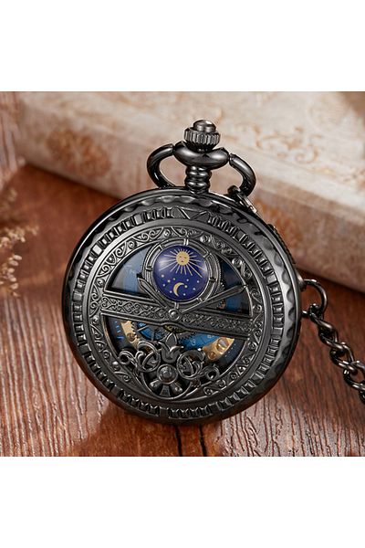 Choice PM349 Zhaiyue semi-automatic mechanical pocket watch with carved stars and moon phases, hollowed out
