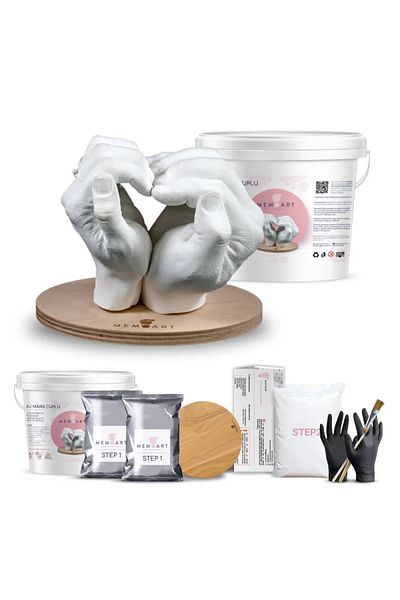 MemoArt 3d Hand Casting Kit For Couples Solid Beech Wood Stand – For 2 Adult Hands |