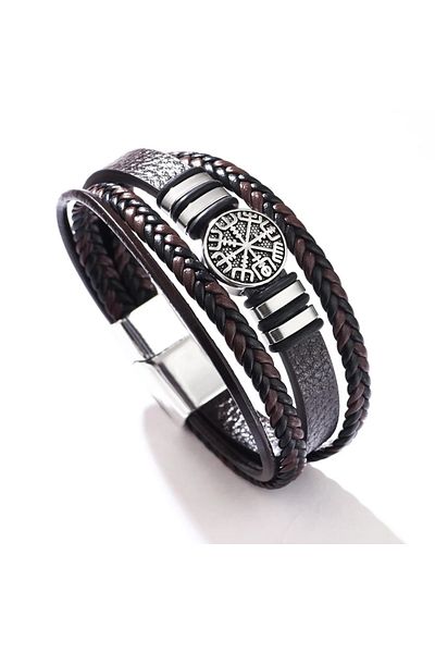 Choice YA1238-3 21.5cm Trendy Norse Viking Men Bracelet Fashion All-match Multi-layer Braided Leather Brace