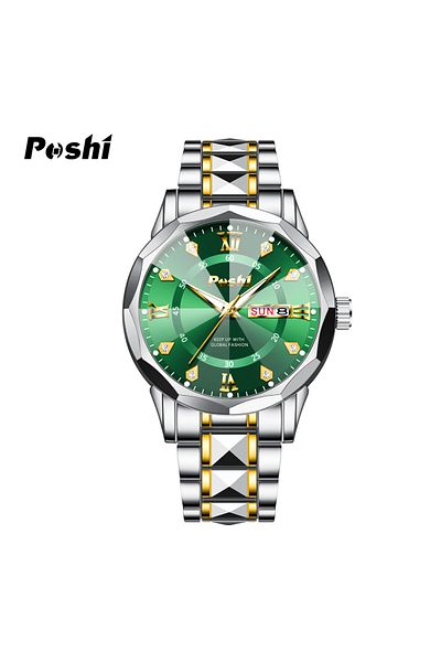 Choice green POSHI Men's Watch Date Week Fashion Watch Men Original Waterproof Non-mechanical Luminous Dual